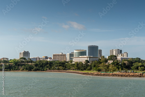 Konstfotografi Darwin Australia - February 22, 2019: Southwest side downtown skyline seen from harbour waters