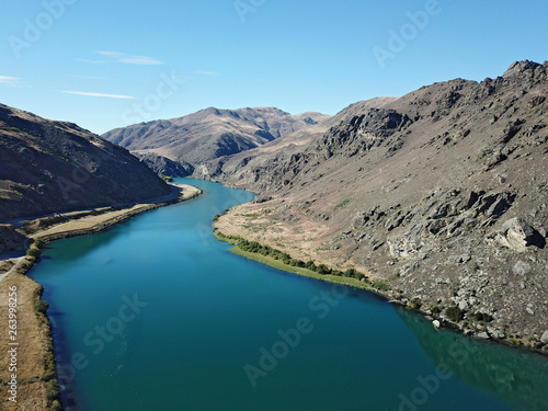 Lake Dunstan aerial view near Alexandra, Otago, New Zealand