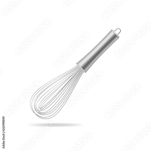 Realistic 3d Detailed Metal Wire Stainless Balloon Whisk. Vector