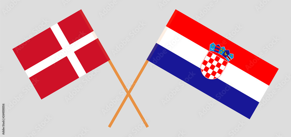 Croatia and Denmark. The Croatian and Danish flags. Official colors. Correct proportion. Vector