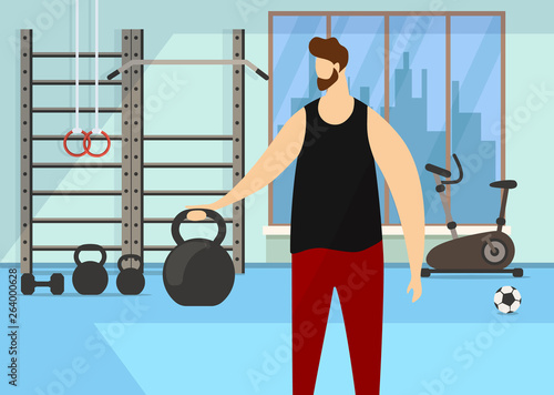 Character Practicing Exercise with Dumbbell in Gym