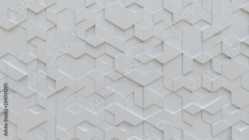 white abstract background with techie hexagons and triangles  3D rendering  3d illustration