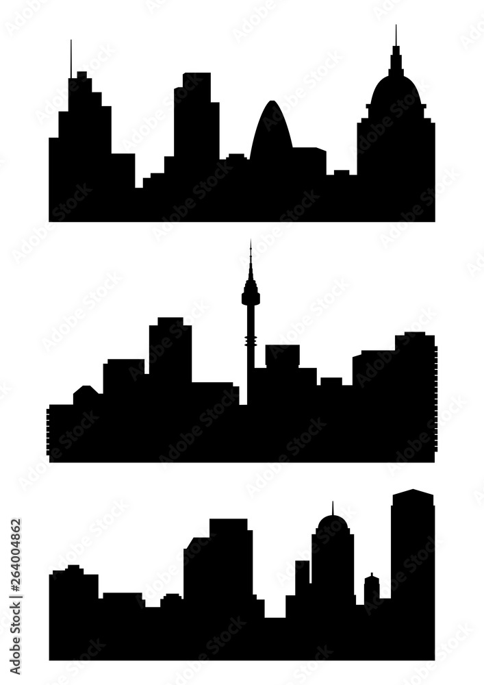 Fototapeta premium City silhouette. City landscape template. Black city silhouette on white background for concept design.