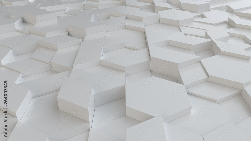 white abstract background with techie hexagons and triangles, 3D rendering, 3d illustration white abstract background with techie hexagons and triangles, 3D rendering, 3d illustration