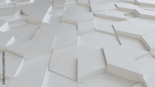 white abstract background with techie hexagons and triangles  3D rendering  3d illustration