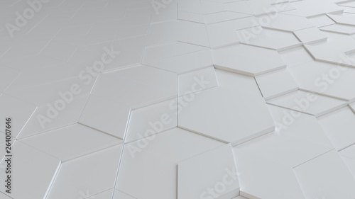 Slika na platnu white abstract background with techie hexagons and triangles, 3D rendering, 3d i