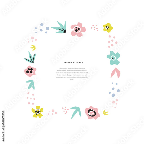 Floral text frame flat hand drawn template