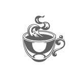 Coffee or tea cup with steam vector illustration. Cup silhouette Isolated on white background.