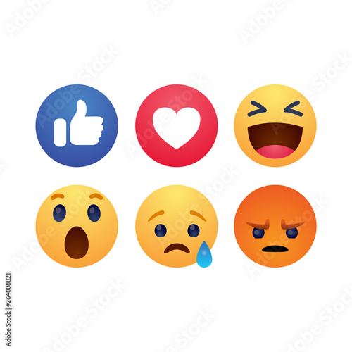 Set of reactions emotion buttons simple flat style vector illustration
