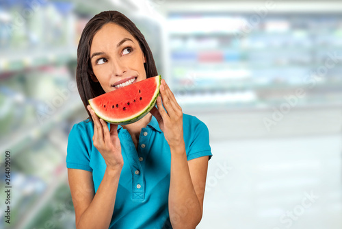 Portrait of a smiling fruit w/clipping path, Slice of watermelon to convey a big smile