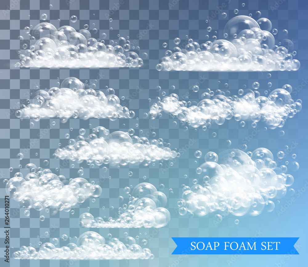 Soap foam with bubbles isolated vector illustration on transparent background - obrazy, fototapety, plakaty 