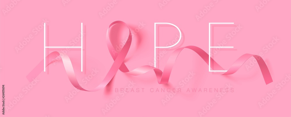 Hope. Breast Cancer Awareness Calligraphy Poster Design. Realistic Pink Ribbon. October is Cancer Awareness Month. Vector Illustration Hope. Breast Cancer Awareness Calligraphy Poster Design. Realistic Pink Ribbon. October is Cancer Awareness Month. Vector Illustration