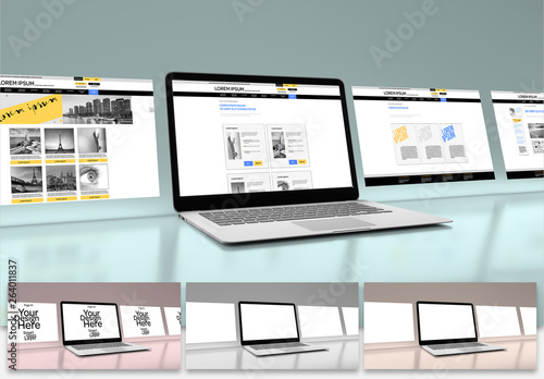 4 Website Pages on  Laptop Mockup 