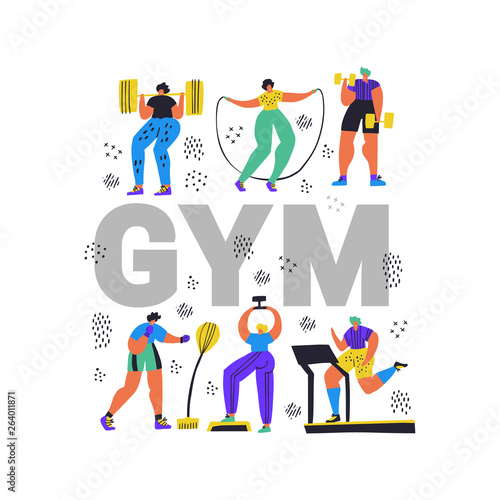 Fitness club, gym flat color word concept banner