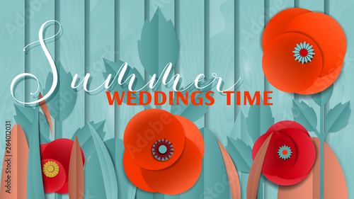 Summer wedding poster by cut paper poppies photo