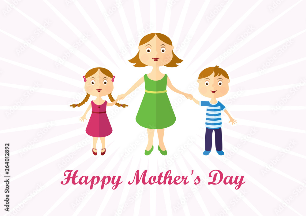 Happy Mother's Day Mom with children cartoon character. Mother with children vector. Mom with daughter and son cartoon character. Important day Happy Mother's Day Mom with children cartoon character. Mother with children vector. Mom with daughter and son cartoon character. Important day