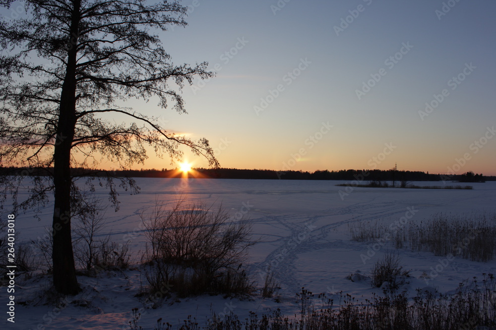 sunset over the lake