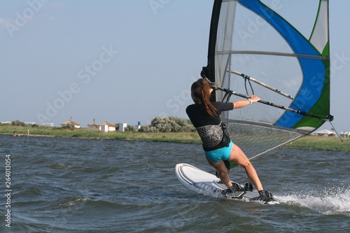 Windsurfer riding on the Black sea, Russia.