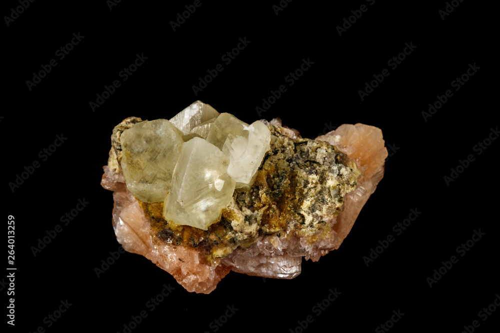 Macro stone Apophyllite mineral on black background