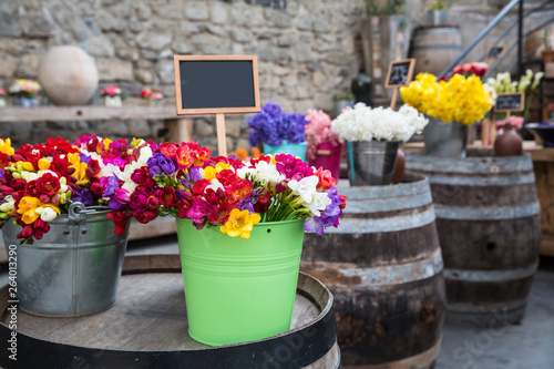 Fototapeta Naklejka Na Ścianę i Meble -  Photo of flower bazaar for graphic and web design, for website or mobile app.