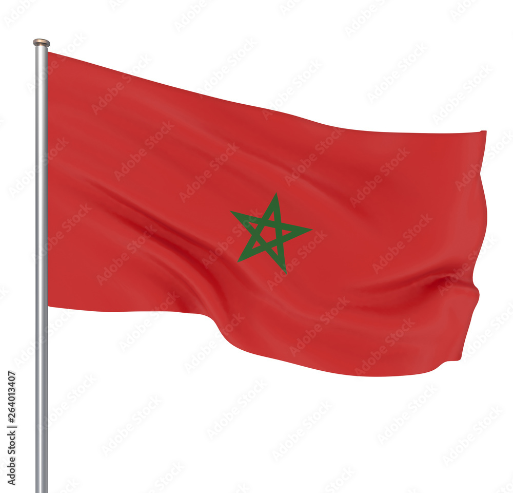 Morocco flag blowing in the wind. Background texture. 3d rendering, waving flag. Isolated on white. Illustration. Morocco flag blowing in the wind. Background texture. 3d rendering, waving flag. Isolated on white. Illustration.