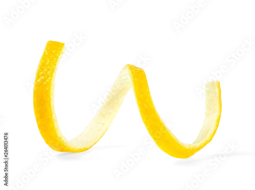 Lemon peel isolated on white background. Citrus twist peel.