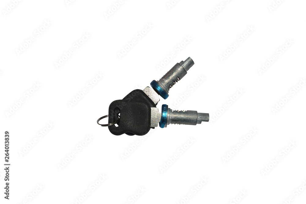 Mechanism of a car door lock isolated on a white background. Mechanism of a car door lock isolated on a white background.