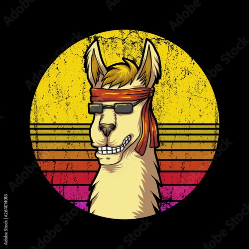 llama Retro sunrise Vector illustration