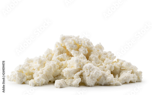 Heap of cottage cheese on a white background. Isolated