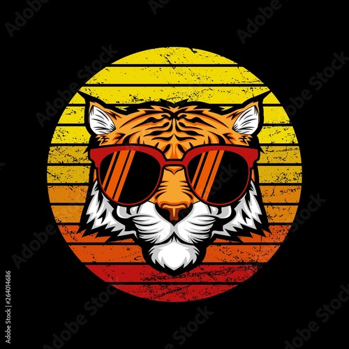 Tiger Retro Sunset Vector illustration