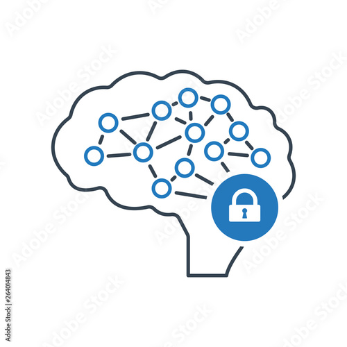 Brain icon with padlock sign. Intelligence icon and security, protection, privacy symbol
