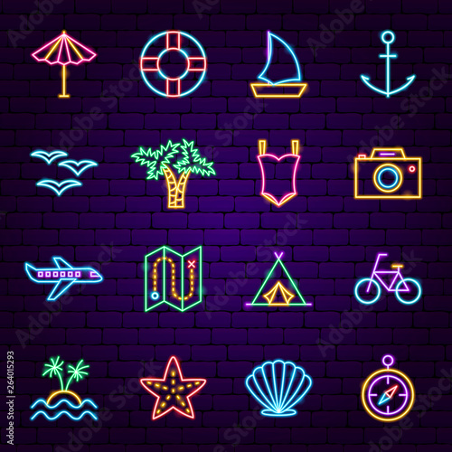 Summer Travel Neon Icons