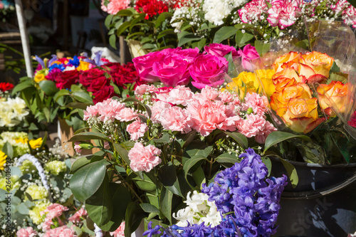 Photo of flower bazaar for graphic and web design, for website or mobile app.