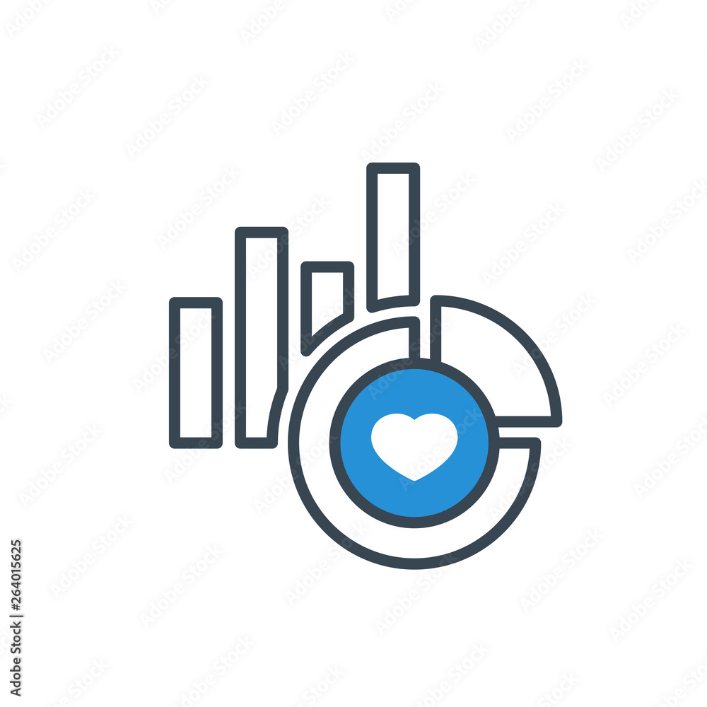 Chart icon with heart sign. Diagram icon and favorite, like, love, care symbol Chart icon with heart sign. Diagram icon and favorite, like, love, care symbol