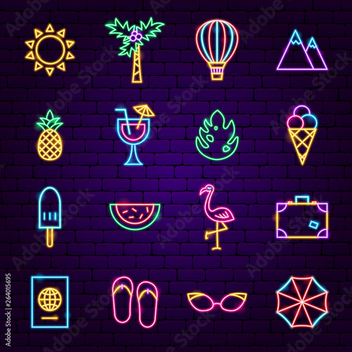 Summer Vacation Neon Icons