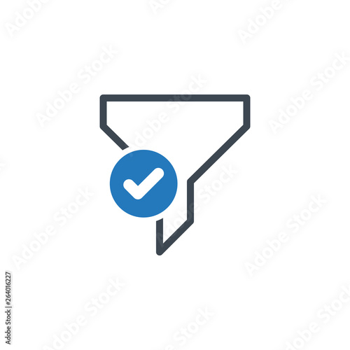 Filter icon with check sign. Funnel icon and approved, confirm, done, tick, completed symbol © azvector