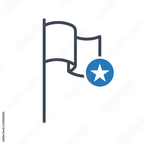 Flag icon with star sign. Location marker icon and best, favorite, rating symbol