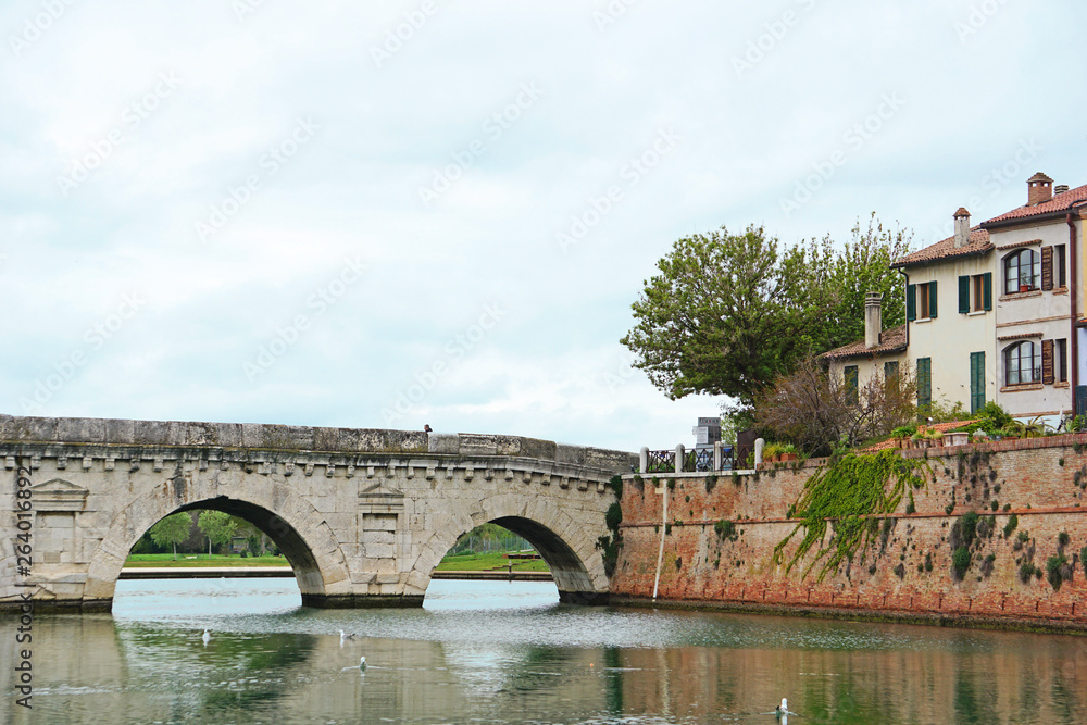 Tiberius Bridge in the historic center of Italian Rimini