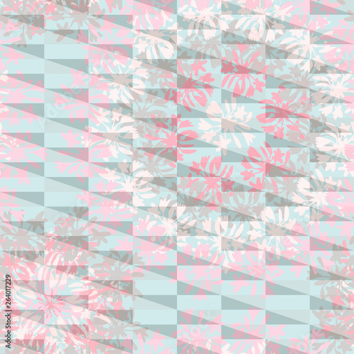 Abstract floral geometric seamless pattern with flowers and triangles. Psychodelic pattern in light pastel  for textiles, sportswear, swimwear, paper, web, apparel. photo