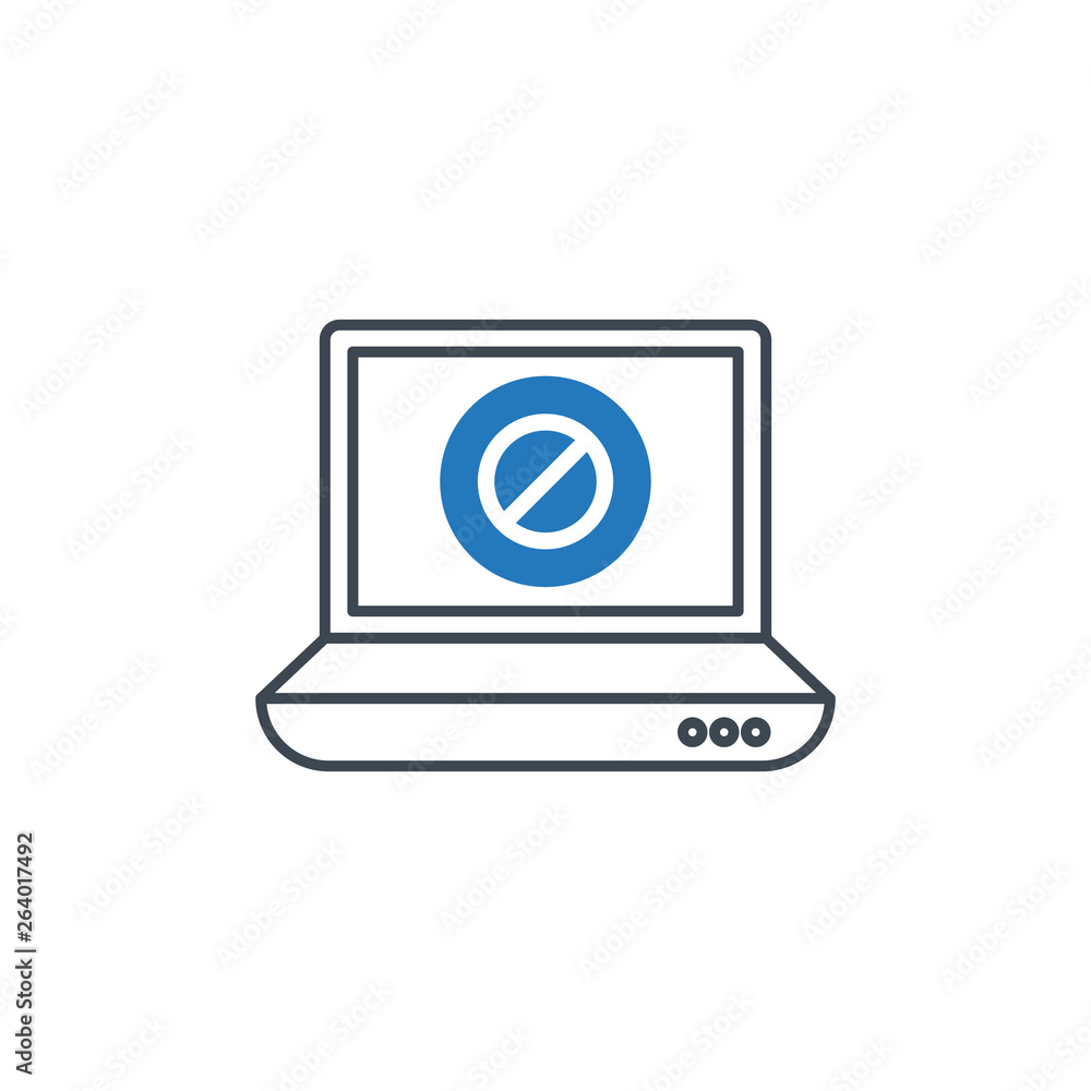 Laptop icon with not allowed sign. Notebook icon and block, forbidden, prohibit symbol Laptop icon with not allowed sign. Notebook icon and block, forbidden, prohibit symbol