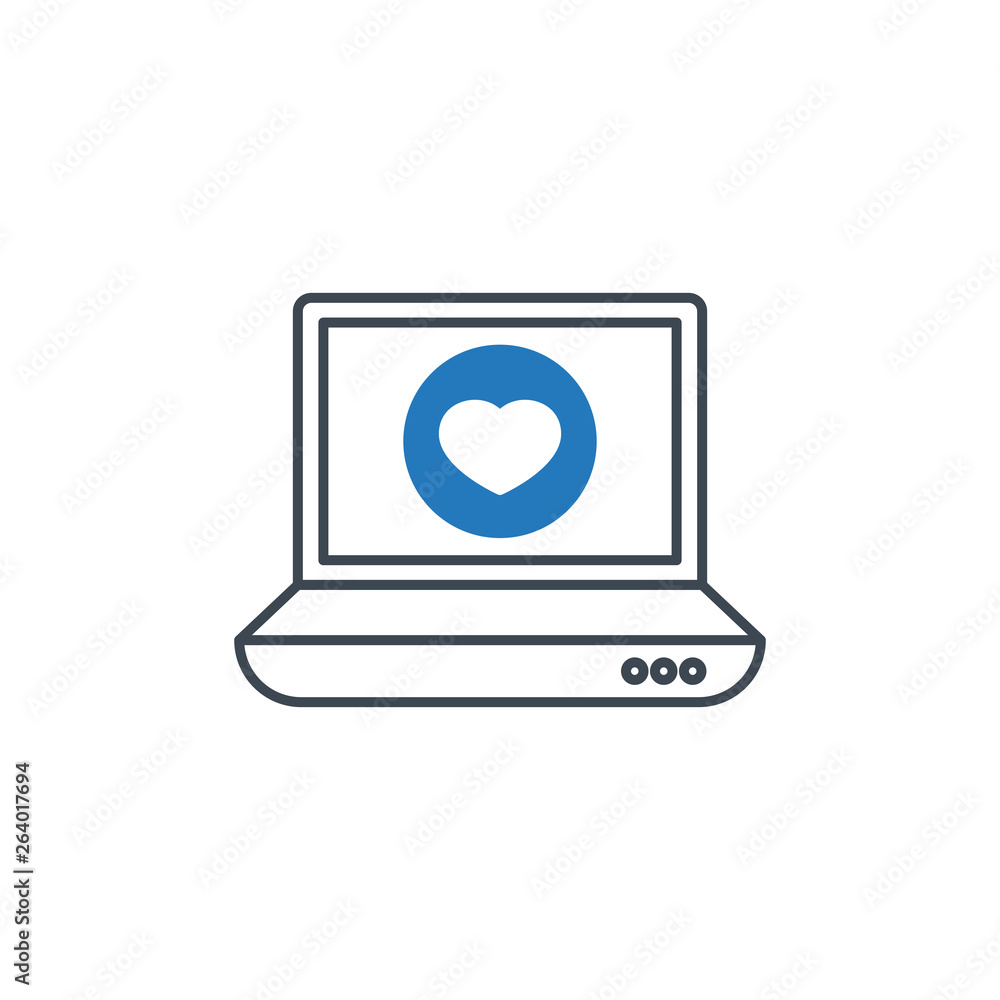 Laptop icon with heart sign. Notebook icon and favorite, like, love, care symbol