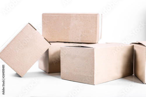 Cardboard boxes for moving on white background