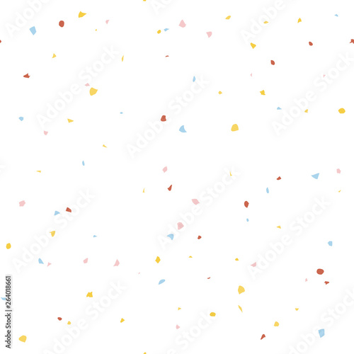 Terrazzo flooring textured surface modern abstract pattern. Vector seamless abstract repeat with chips of marble or granite in soft pastel  colors.