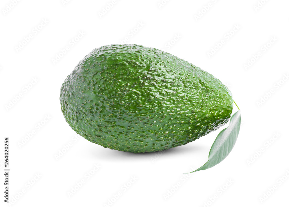 Ripe avocado with leaf isolated on white background. Healthy food Ripe avocado with leaf isolated on white background. Healthy food