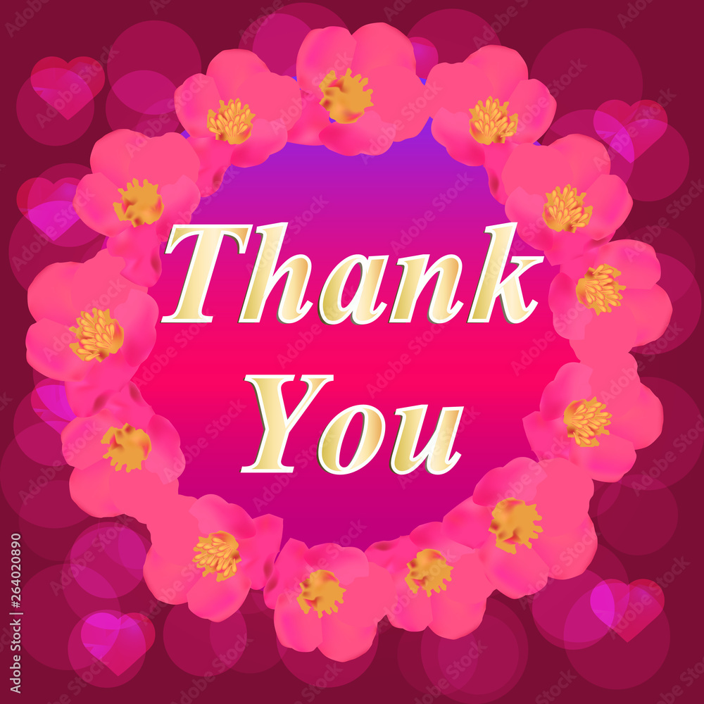 Obraz premium Thank You greeting card. Brightly Colorful illustration. Illustration with red flowers. Illustration with text thank you.