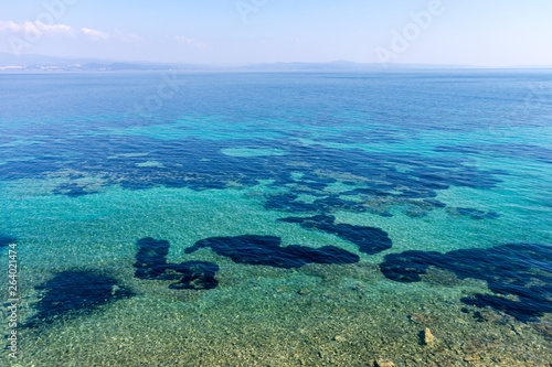 Amazing seascape of coastline of town of Nea Fokea, Kassandra, Chalkidiki, Central Macedonia, Greece
