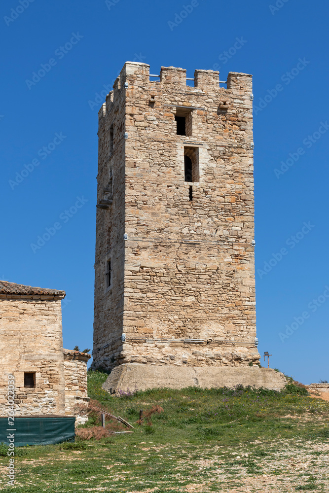 Ancient Byzantine Tower in town of Nea Fokea, Kassandra, Chalkidiki, Central Macedonia, Greece