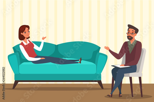 Woman in psychologist office flat illustration