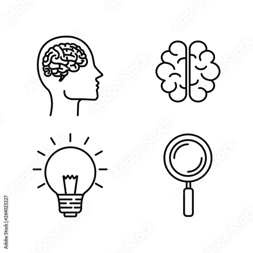 set silhouette man head with brain and bulb idea