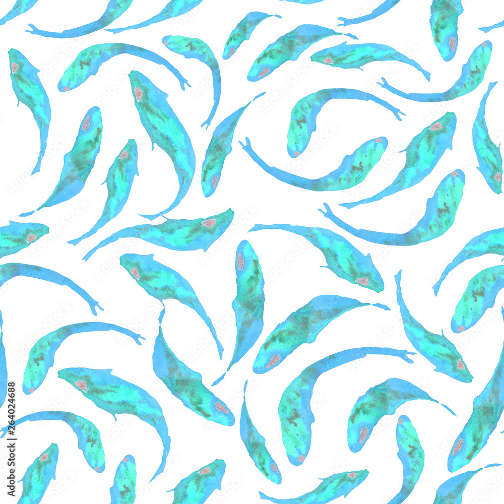 Watercolor koi fish seamless pattern on white background design Watercolor koi fish seamless pattern on white background design